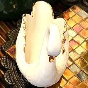 2 Lenox Small Swan Figurine Gold Rim Trinket Vintage 3.5"L x 1.5"w x  2 3/4" h